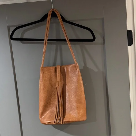 Tan Bucket Bag with Tassel - Picture 1 of 6